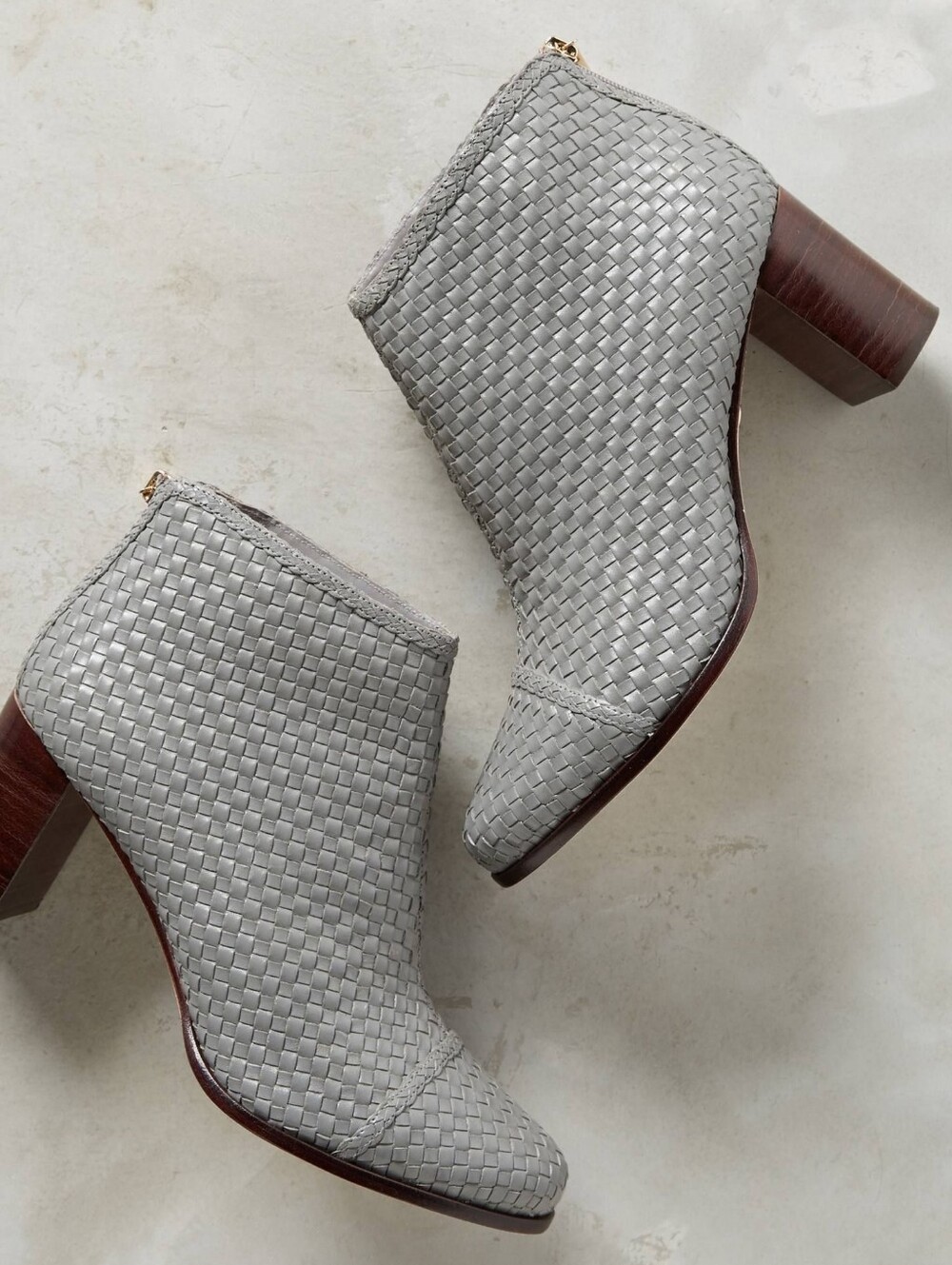 Anthropologie Guilhermina Woven Leather Booties, EU 40 (Size 9), Grey